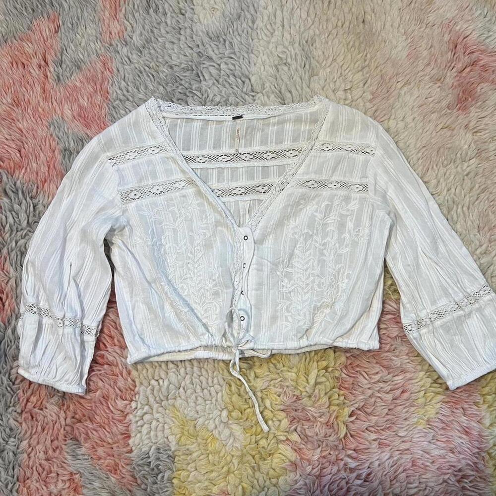 white boho lace cropped long sleeve top